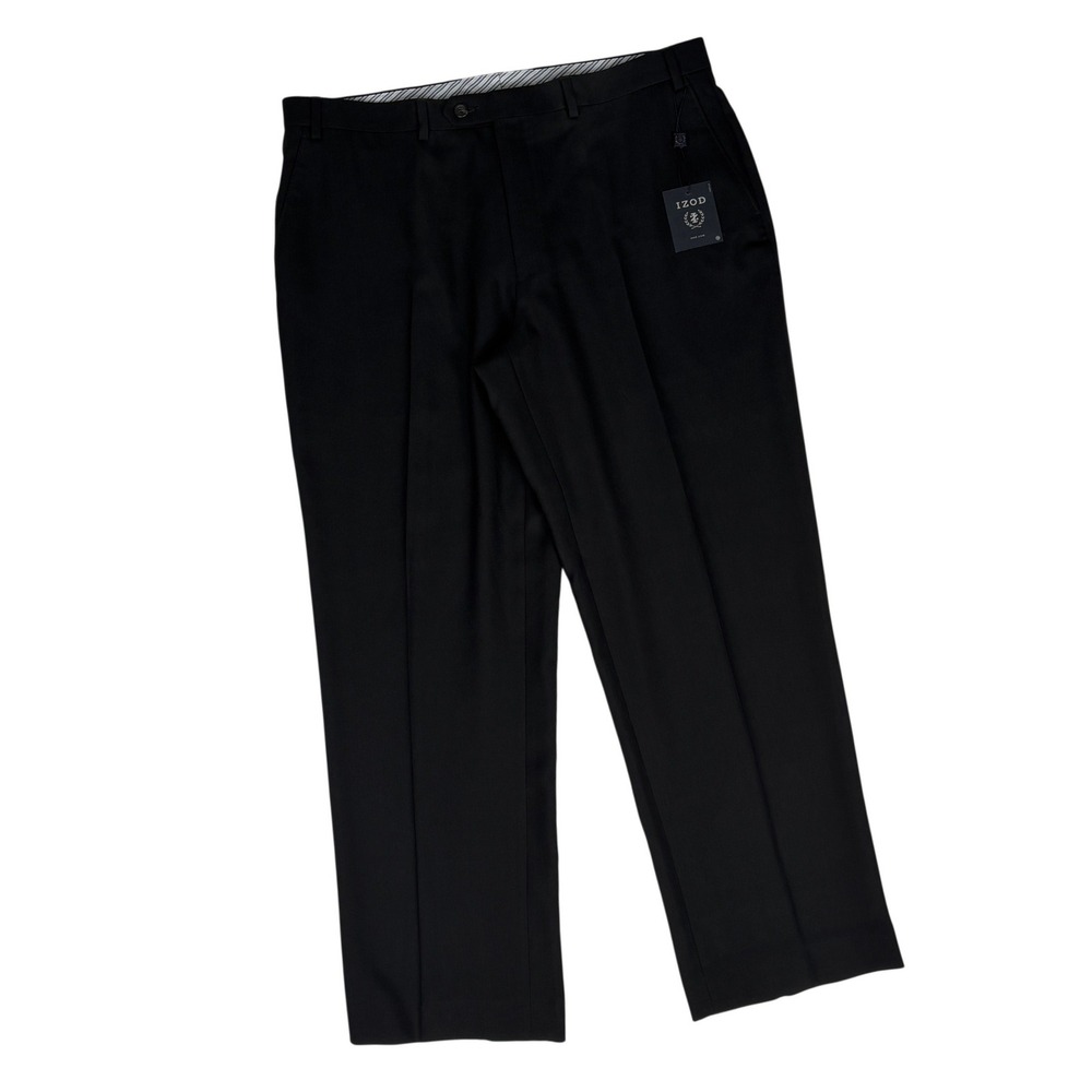 IZOD Dress Pants Mens 38x30 Black Flat Front Classic Stretch Office Career